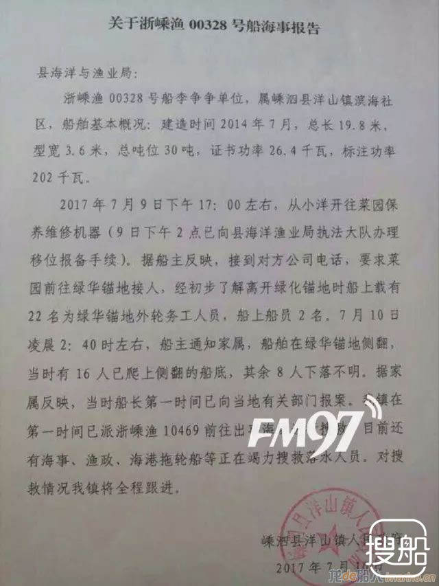 渔船侧翻，8人失踪