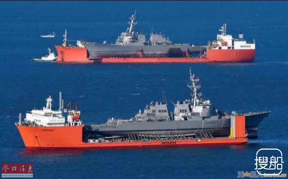 美军2艘撞船驱逐舰在海上“卧床”相遇