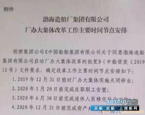 渤海造船厂月底前完成厂办大集体关闭停业