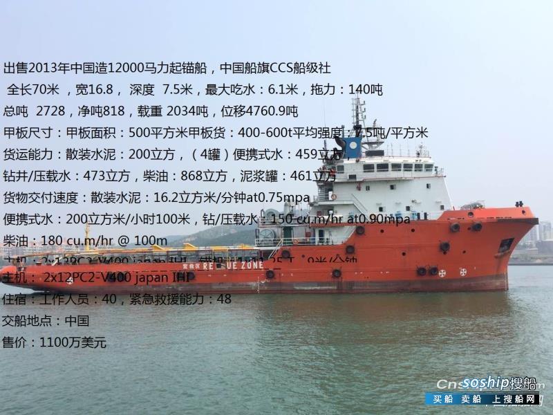 转让12000马力三用拖轮